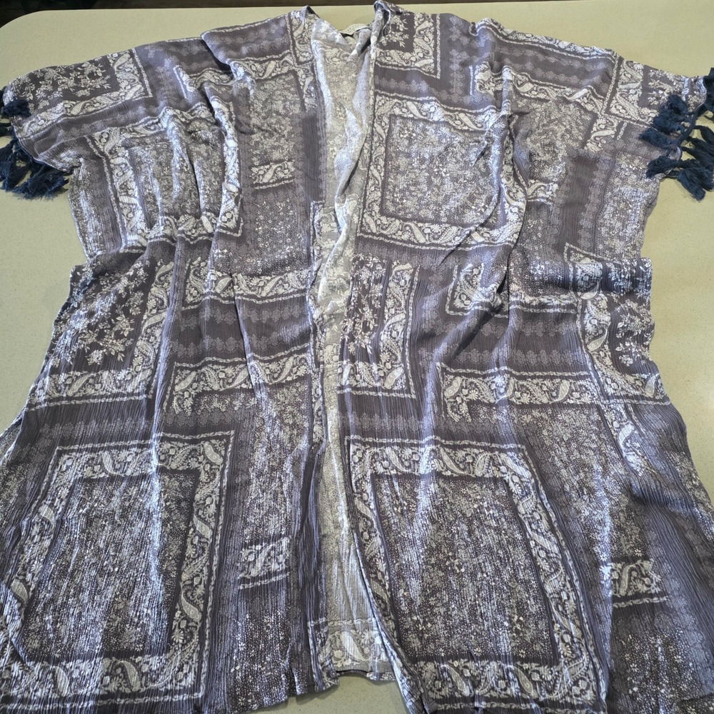 Dress Forum Los Angeles Purple Paisley Patchwork Tassel Kimono Wrap Small
